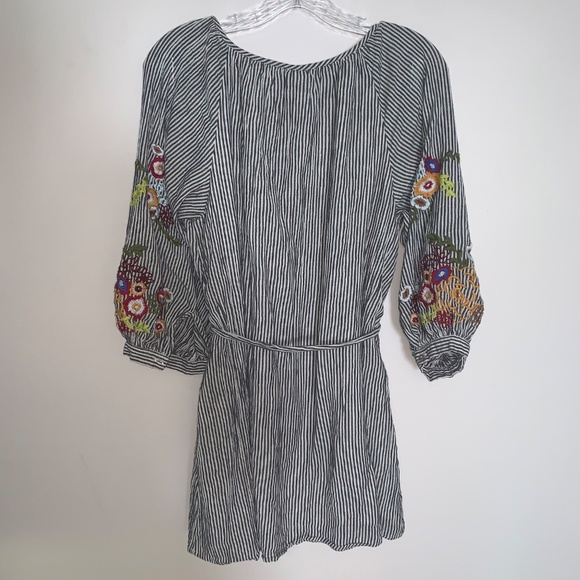 Anthropologie Featherbone Lindsay Embroidered Striped Tunic Dress S - Picture 2 of 9